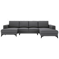 WOHNLANDSCHAFT in Flachgewebe Grau  - Schwarz/Grau, Design, Textil/Metall (156/339/190cm) - Livetastic