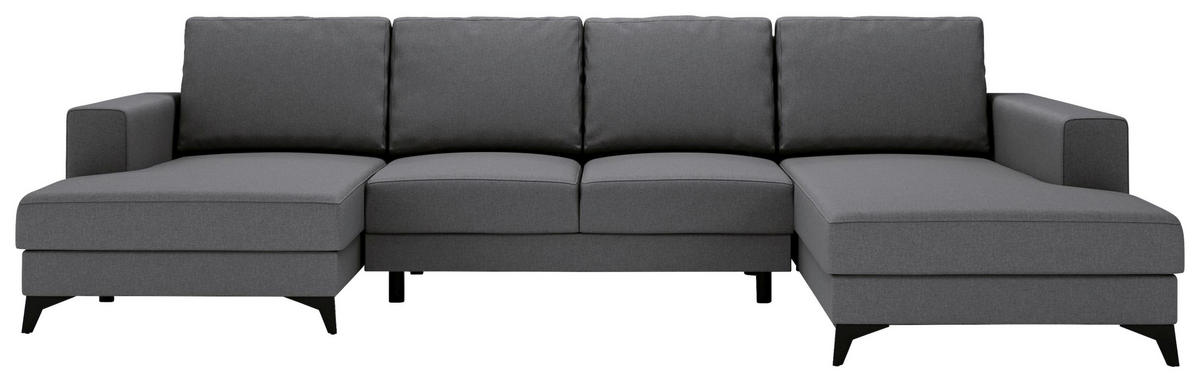 WOHNLANDSCHAFT in Flachgewebe Grau  - Schwarz/Grau, Design, Textil/Metall (156/339/190cm) - Livetastic