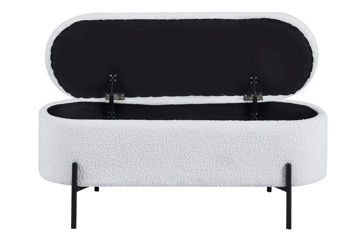 BETTBANK Bouclé Weiß  - Schwarz/Weiß, MODERN, Textil/Metall (110/44/40cm) - Livetastic