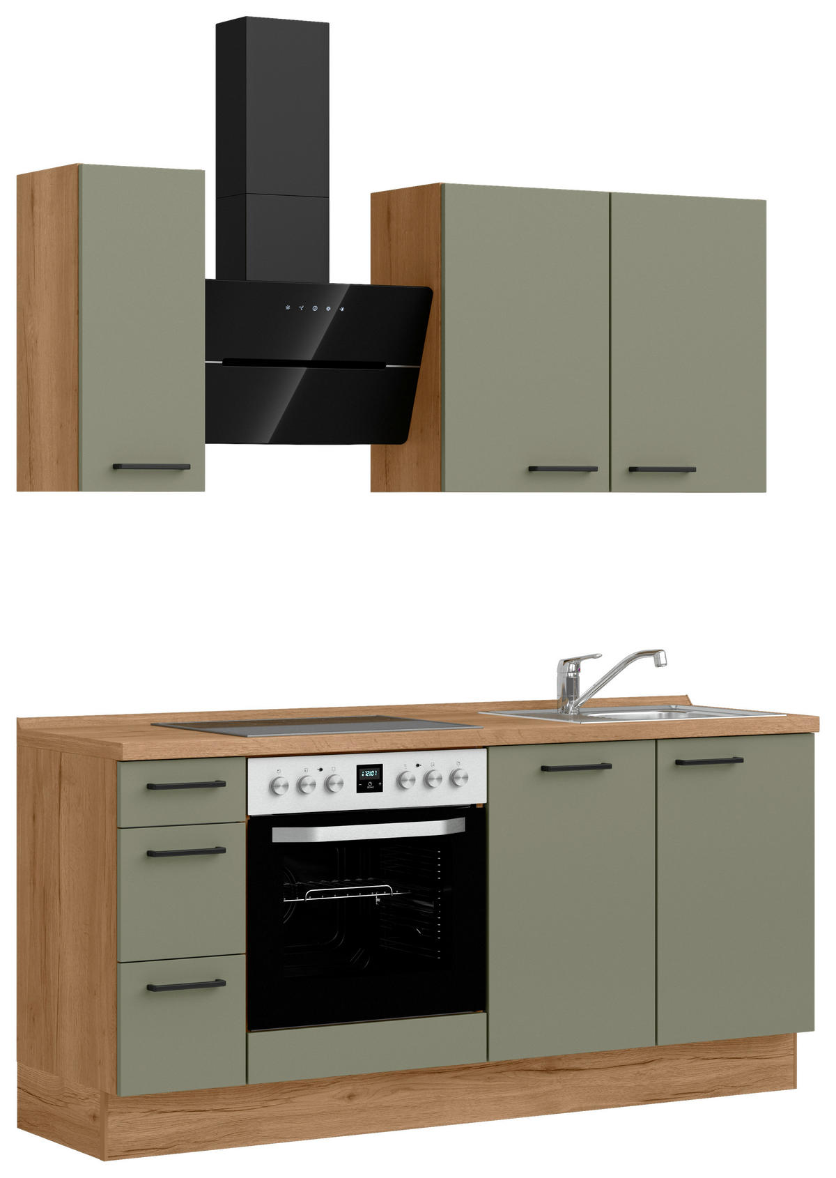KÜCHENLEERBLOCK 180 cm   Eichefarben, Olivgrün  - Eichefarben/Schwarz, Romantik / Landhaus, Holzwerkstoff/Metall (180cm) - Celina