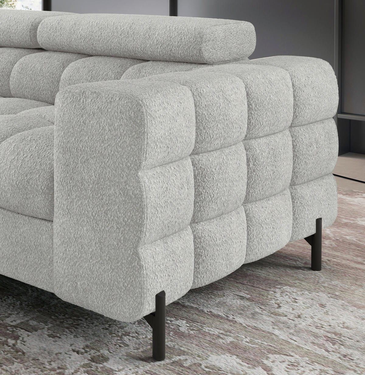 ECKSOFA FERUCCE in Teddystoff Grau  200/276 cm  - Schwarz/Grau, Design, Textil/Metall (200/276cm) - MID.YOU
