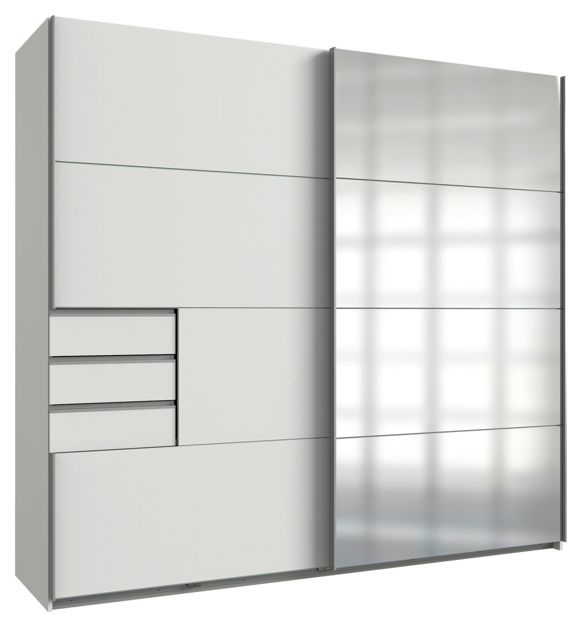 SCHWEBETÜRENSCHRANK 2-türig Weiß - Silberfarben/Weiß, KONVENTIONELL, Holzwerkstoff/Metall (225/210/64cm) - MID.YOU