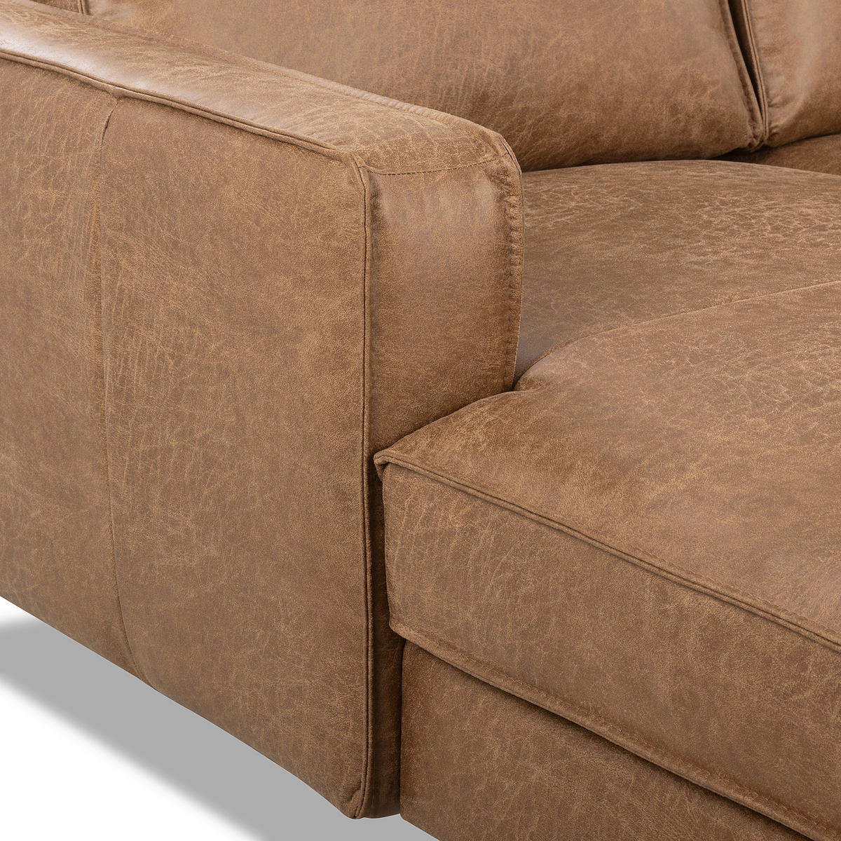 ECKSOFA Lederlook Echtleder Beige  - Beige/Schwarz, Design, Leder/Textil (166/238cm) - Livetastic
