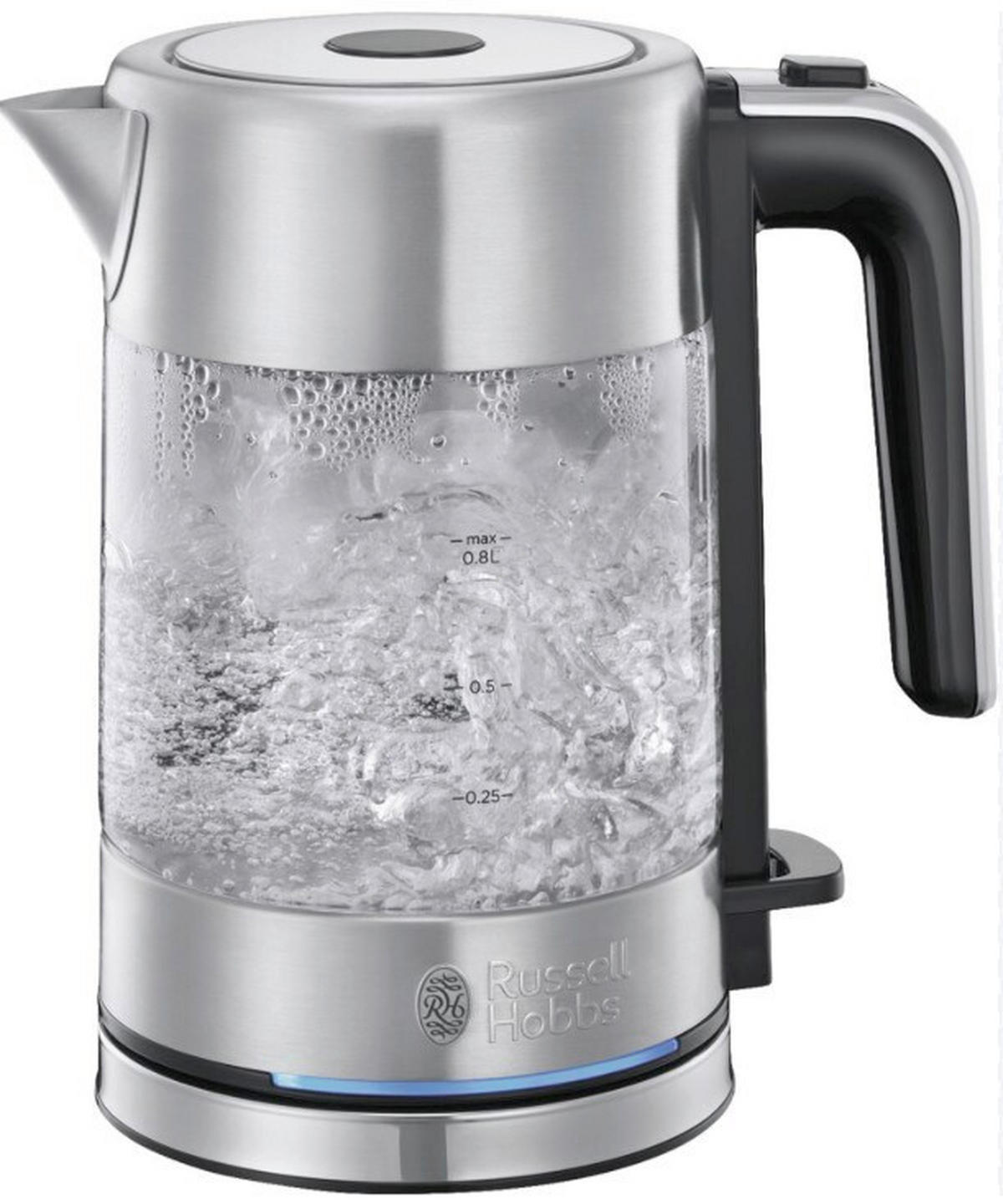 WASSERKOCHER Wasserkocher 0,8 L  - Edelstahlfarben/Schwarz, Basics, Glas/Kunststoff (21/19/11cm) - Russell Hobbs