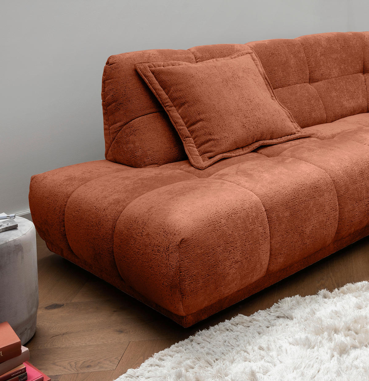 ECKSOFA ITALIA in Chenille Rostfarben  203/254 cm  - Rostfarben/Schwarz, MODERN, Kunststoff/Textil (203/254cm) - Livetastic