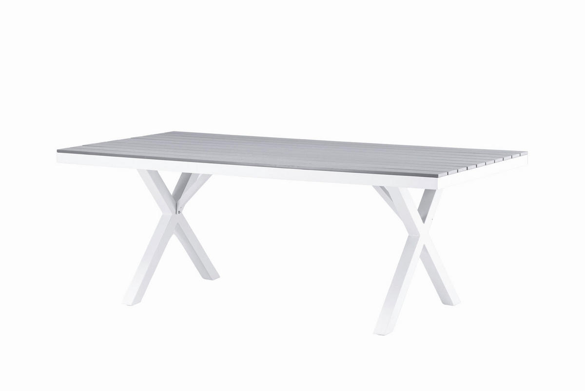 GARTENTISCH Metall, Kunststoff Weiß, Hellgrau rechteckig  - Hellgrau/Weiß, MODERN, Kunststoff/Metall (200/100/74cm) - Gardenson