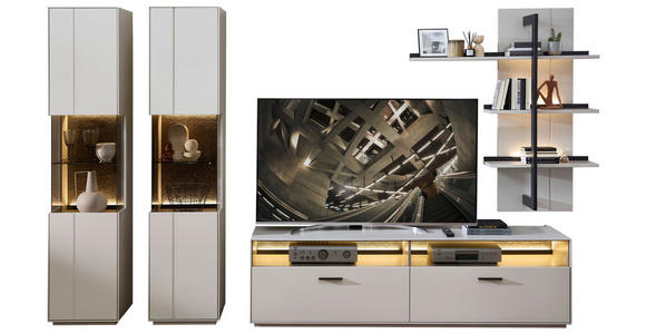 WOHNWAND 4-teilig in Anthrazit, Hellgrau, Sahara 350/204/45 cm - Anthrazit/Hellgrau, Design, Glas/Holzwerkstoff (350/204/45cm) - Novel