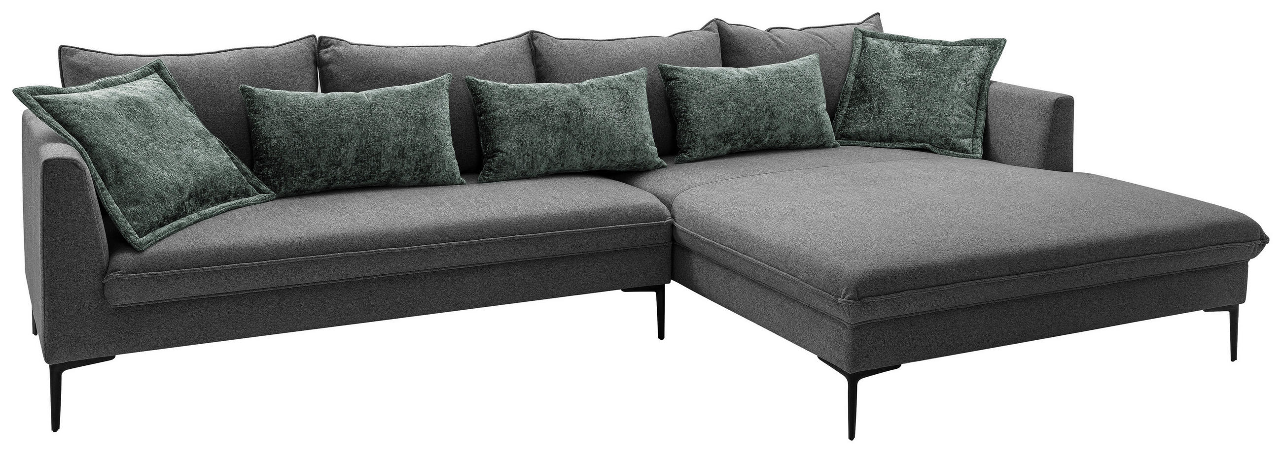 ECKSOFA in Flachgewebe Dunkelgrau  - Dunkelgrau/Schwarz, Design, Textil/Metall (321/187cm) - Livetastic