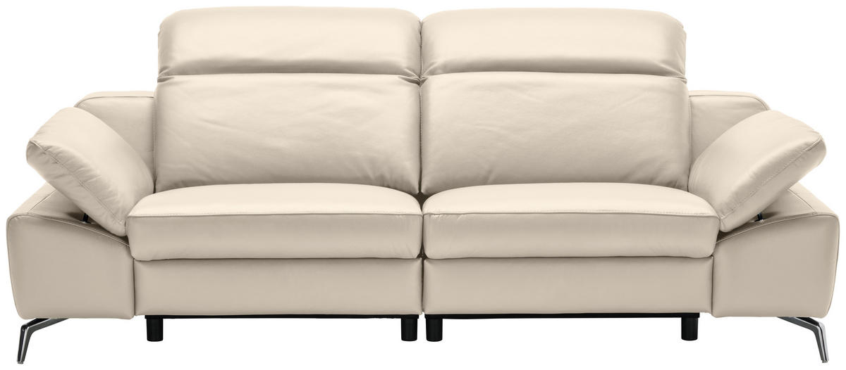 3-SITZER-SOFA Echtleder Beige  - Chromfarben/Beige, Design, Leder/Kunststoff (234/83-99/110cm) - Celina Home