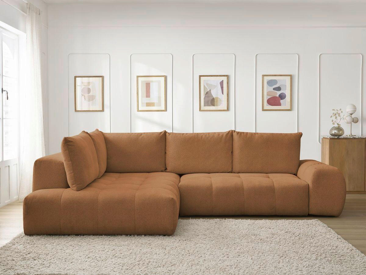 ECKSCHLAFSOFA EVEREST  mit Rücken echt, Armteil links, Armteil rechts Flachgewebe Orange  - Schwarz/Orange, MODERN, Kunststoff/Textil (320/212cm)