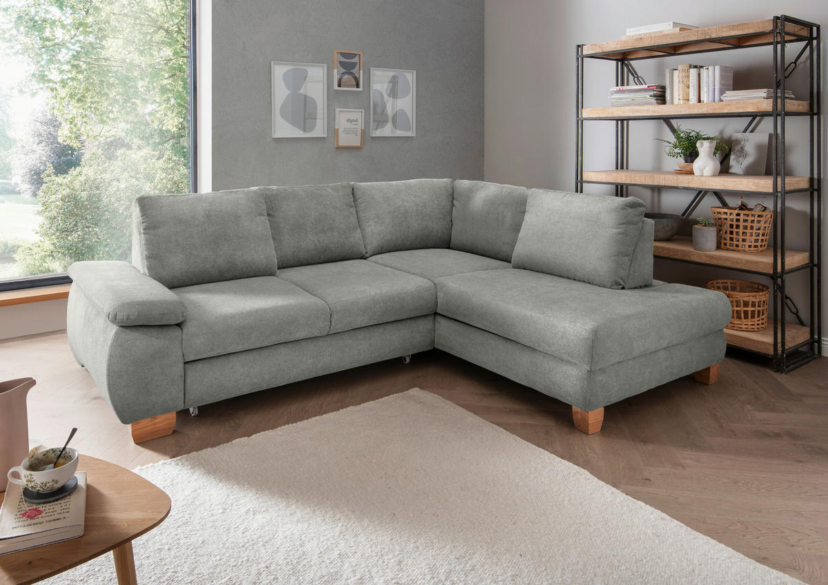 ECKSCHLAFSOFA in Chenille Grau  - Wildeiche/Grau, Modern, Holz/Textil (261/206cm) - Livetastic