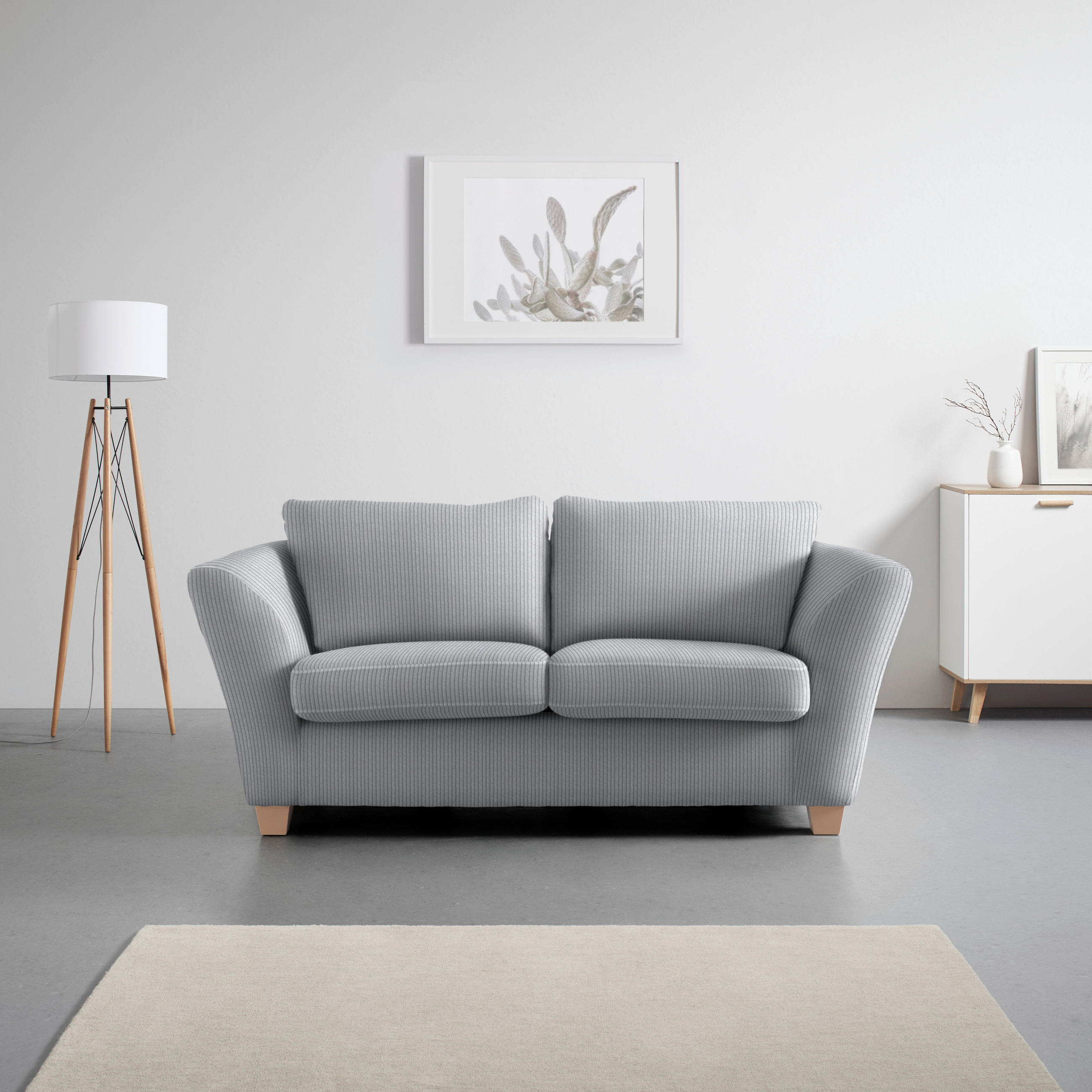 2-SITZER-SOFA in Cord Hellgrau  - Hellgrau/Naturfarben, Holz/Textil (190/70-85/95cm) - MID.YOU