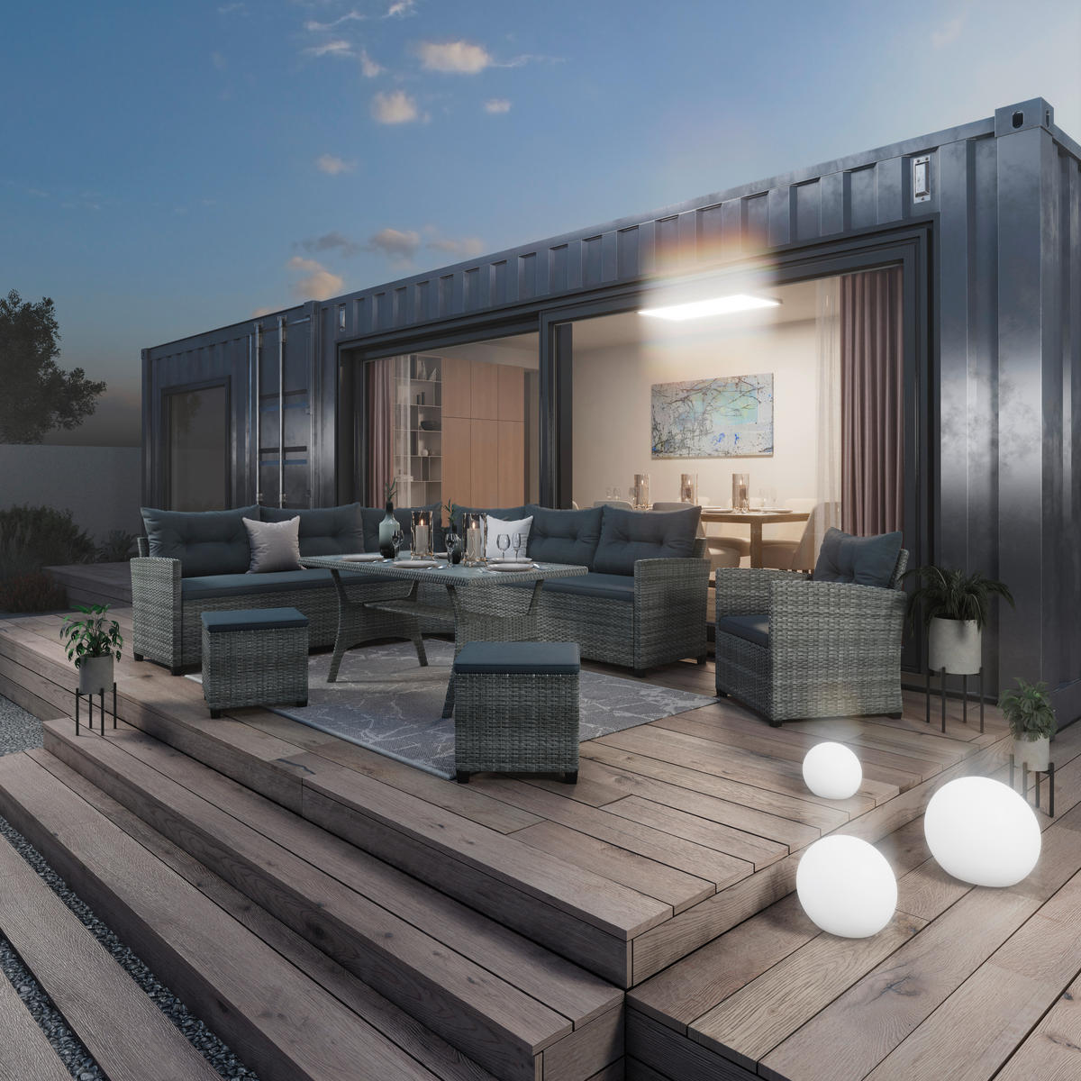 DINING-LOUNGESET 7-teilig  - Grau, MODERN, Kunststoff/Metall (78kg) - Ambia Garden