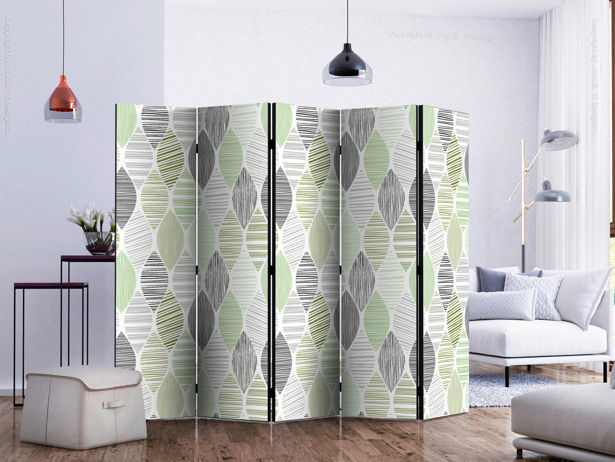 SKÄRMVÄGG  i trä, textil  grön, ljusgrå  - grön/ljusgrå, Basics, trä/textil (225/172/3cm) - artgeist