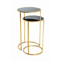 BEISTELLTISCHSET rund Schwarz, Goldfarben  - Goldfarben/Schwarz, MODERN, Glas/Metall (30/35/50/60cm)