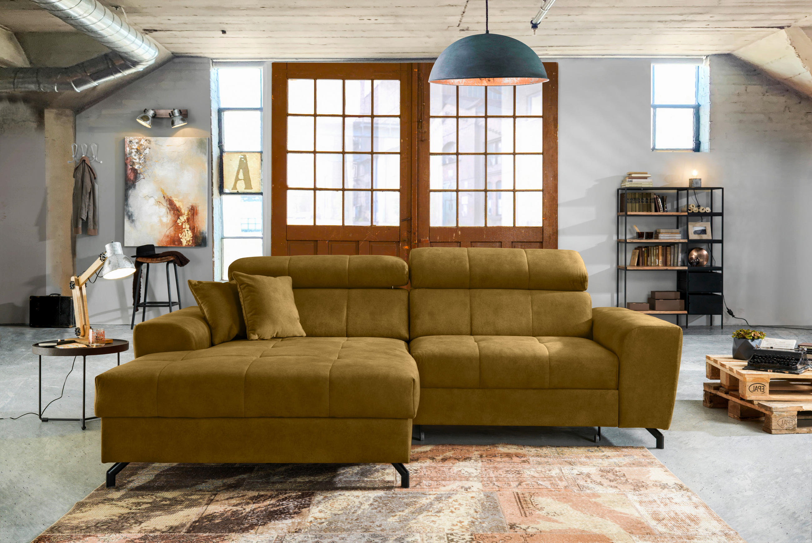 ECKSOFA Gelb, Grün Velours  - Gelb/Schwarz, Design, Textil/Metall (181/267cm) - Carryhome
