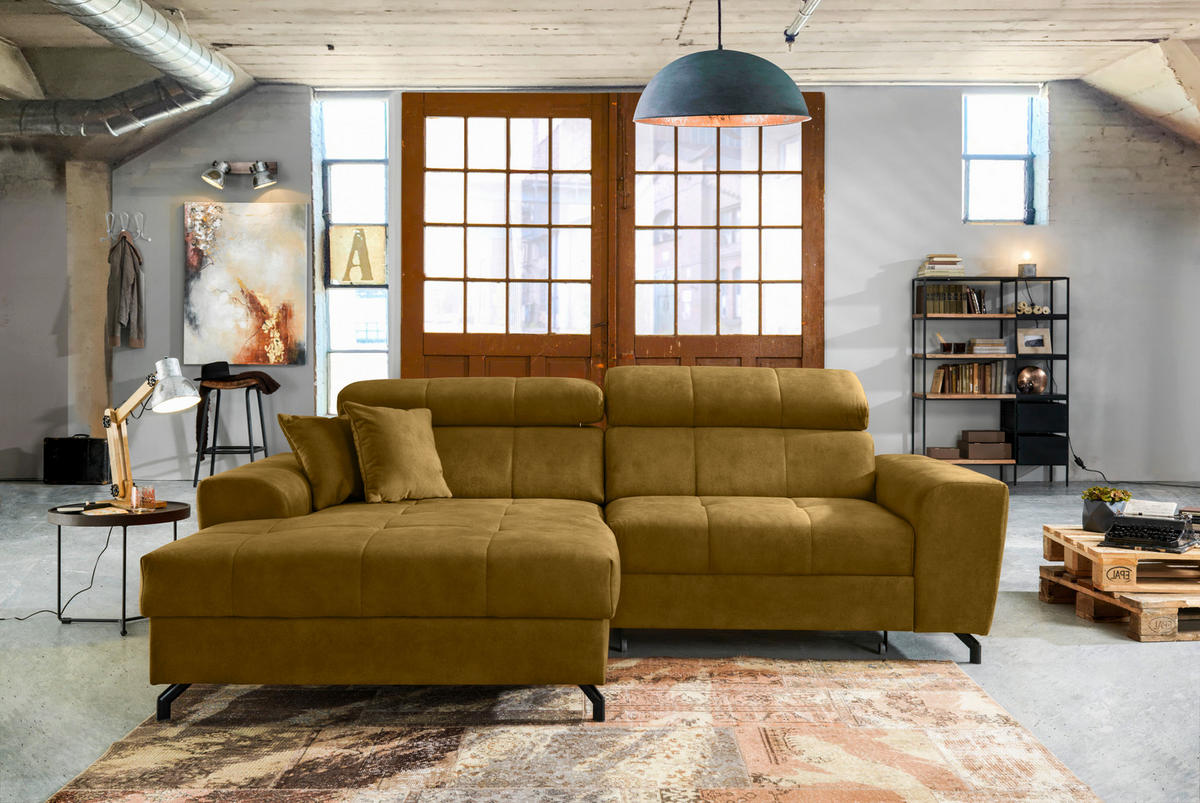 ECKSOFA in Velours Gelb, Grün  181/267 cm  - Gelb/Schwarz, Design, Textil/Metall (181/267cm) - Carryhome