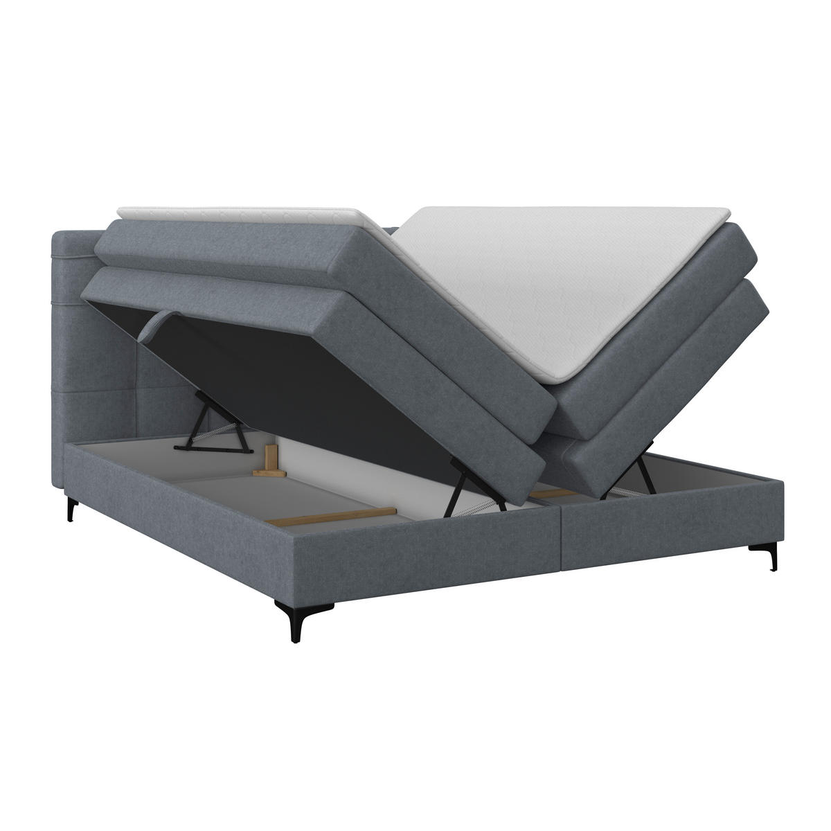 BOXSPRINGBETT 200/200 cm,  in Blaugrau, H3 = fest  - Blaugrau/Schwarz, KONVENTIONELL, Kunststoff/Textil (200/200cm)