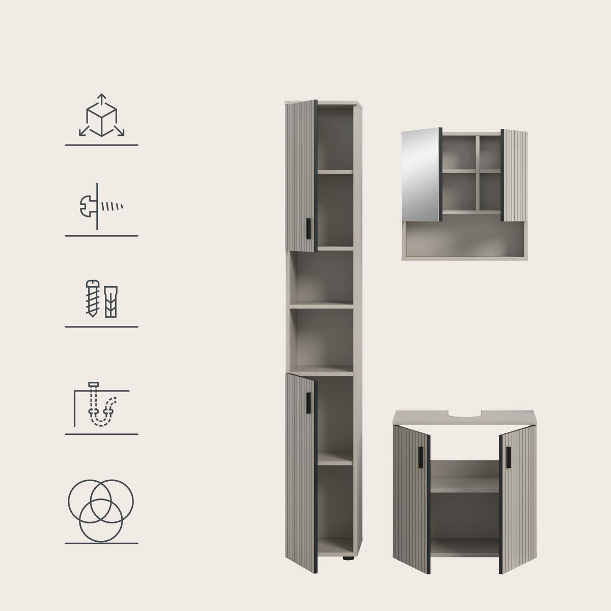 BADRUM 90 cm  - svart/kashmir, Trend, trämaterial/glas (90cm) - MID.YOU
