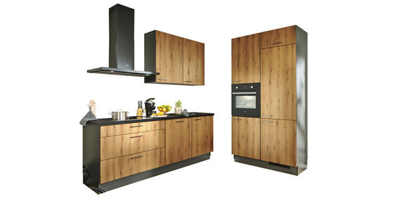 ECKKÜCHE 220/120 cm in Eichefarben, Graphitfarben, Schwarz - Chromfarben/Eichefarben, Design, Holzwerkstoff/Metall (220/120cm) - Xora
