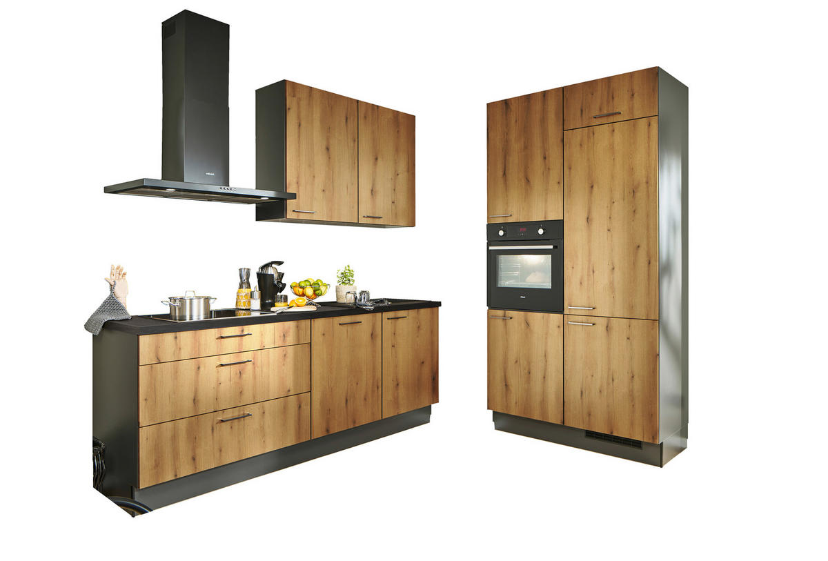 ECKKÜCHE - Chromfarben/Eichefarben, Design, Holzwerkstoff/Metall (220/120cm) - Xora