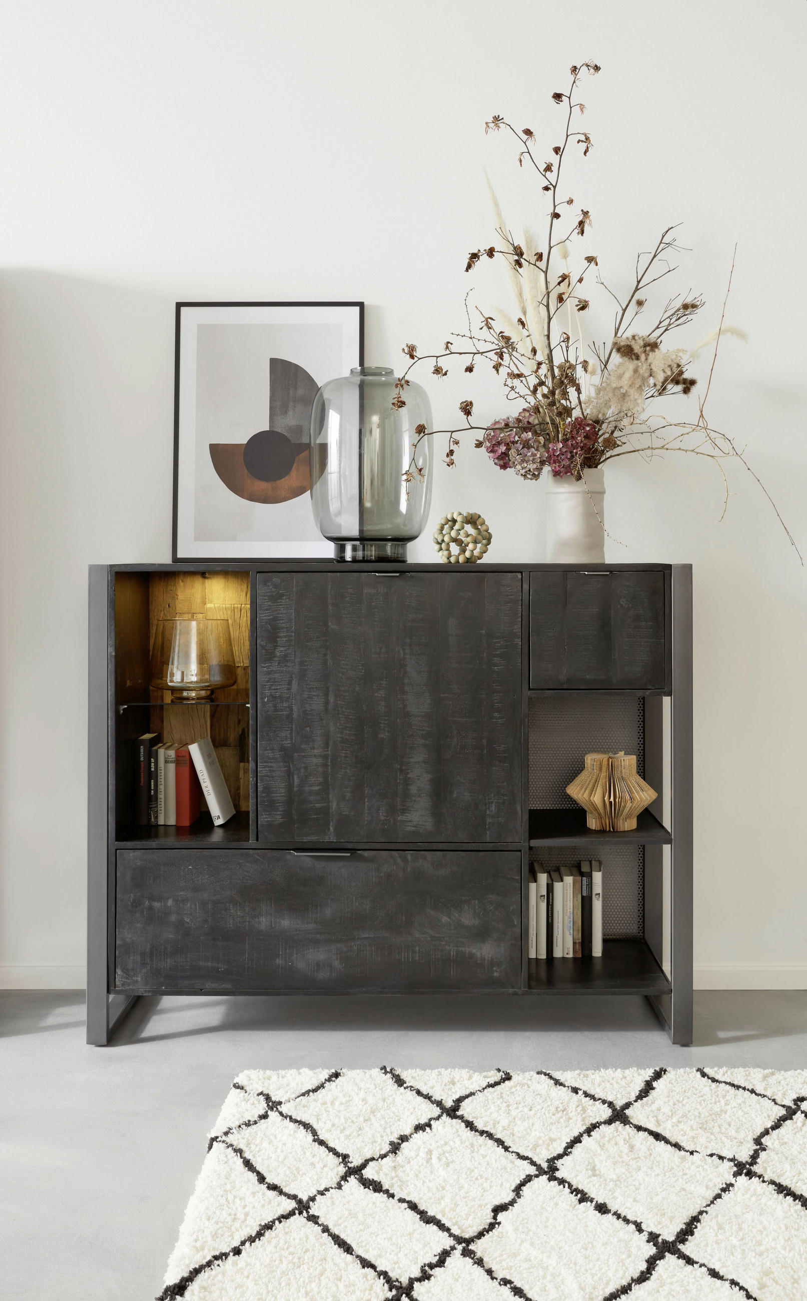 ANRICHTE Stark Collection  in 146/116/40 cm  - Anthrazit/Schwarz, Basics, Glas/Holz (146/116/40cm) - Livetastic