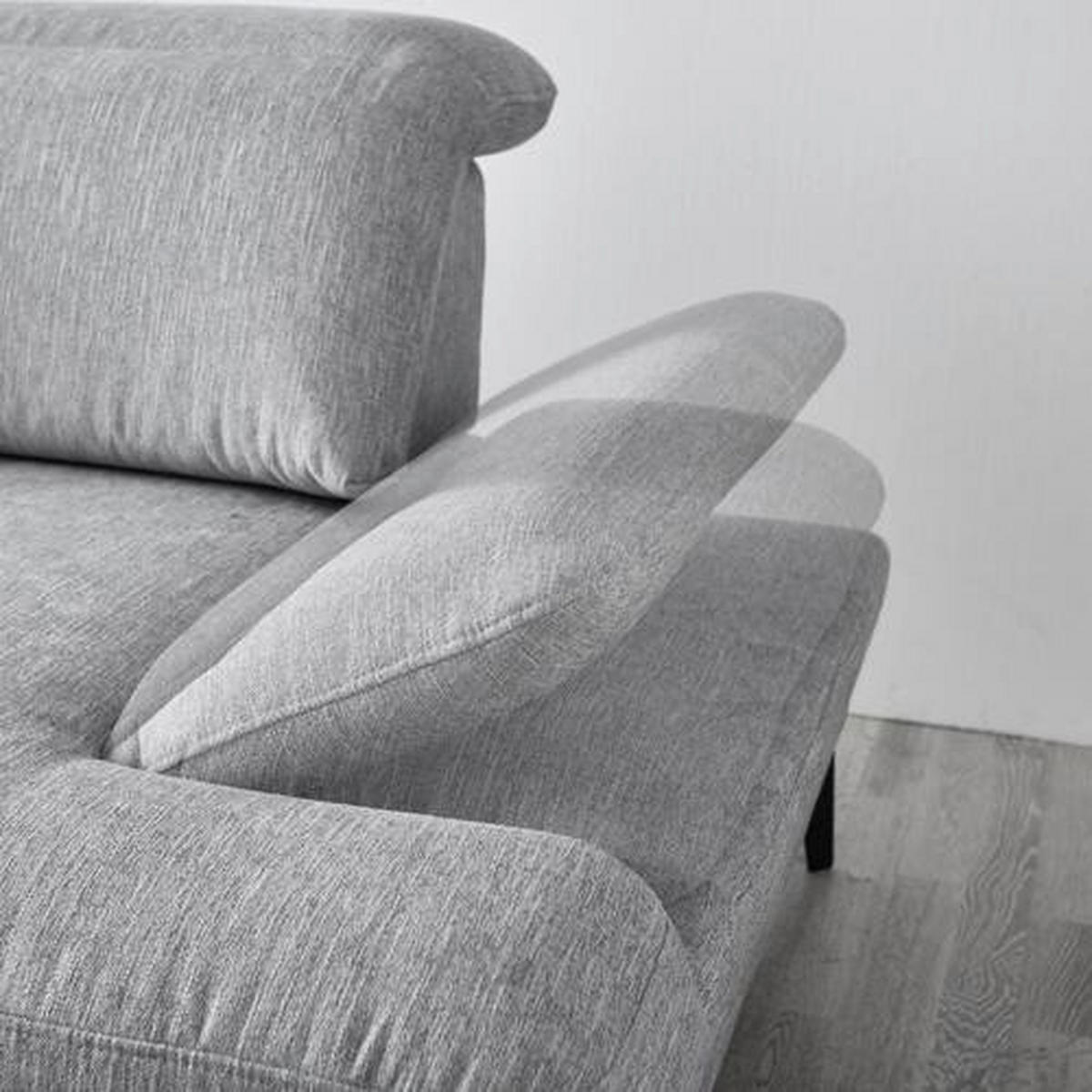 ECKSOFA inkl.Funktionen Hellgrau Webstoff  - Hellgrau/Schwarz, Design, Textil/Metall (289/180cm) - Stylife
