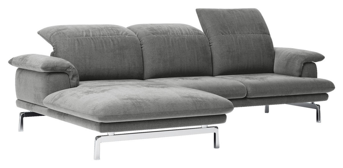 ECKSOFA in Chenille Grau  197/294 cm  - Alufarben/Grau, Design, Textil/Metall (197/294cm) - Joop!