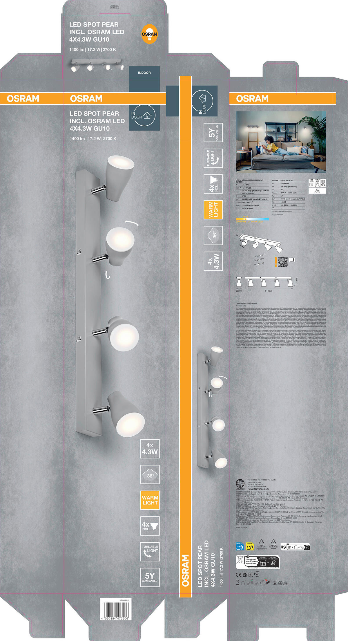 LED-STRAHLER 61,4/6/13,1 cm   - Grau, Basics, Kunststoff/Metall (61,4/6/13,1cm) - Osram