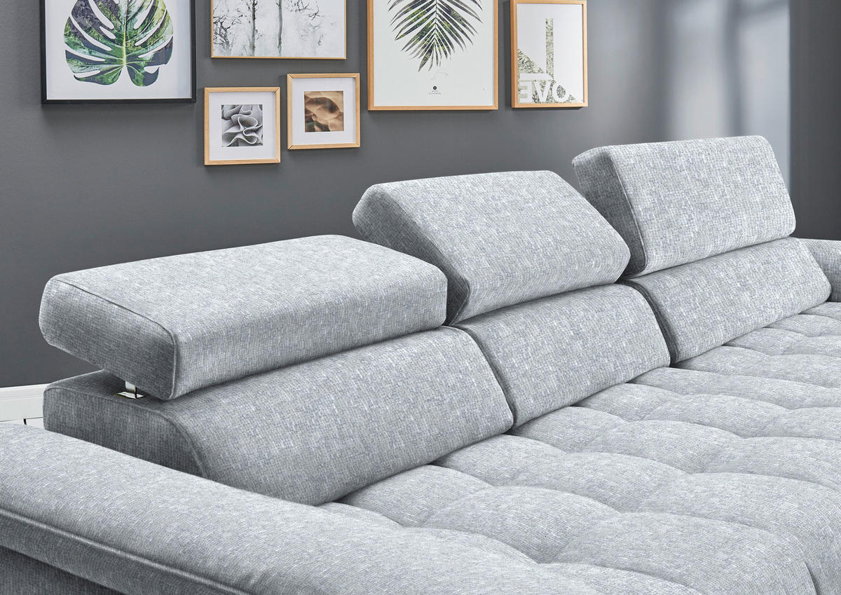 ECKSOFA in Chenille Hellgrau  329/190 cm  - Hellgrau/Schwarz, Design, Textil/Metall (329/190cm) - Beldomo Style