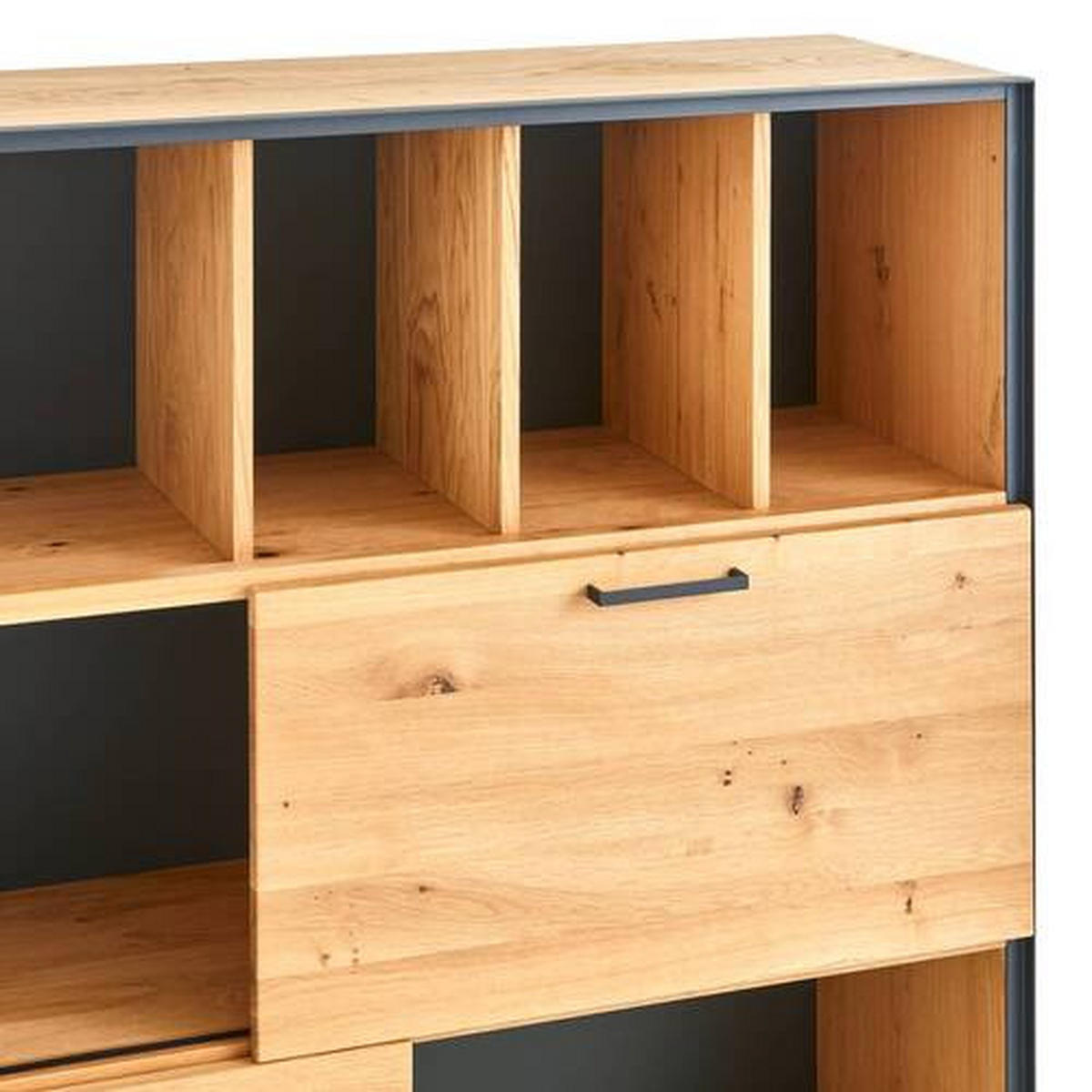 AKTENREGAL Asteiche teilmassiv Graphitfarben, Eichefarben  - Eichefarben/Anthrazit, Natur, Holz/Metall (128/122/40cm) - Linea Natura