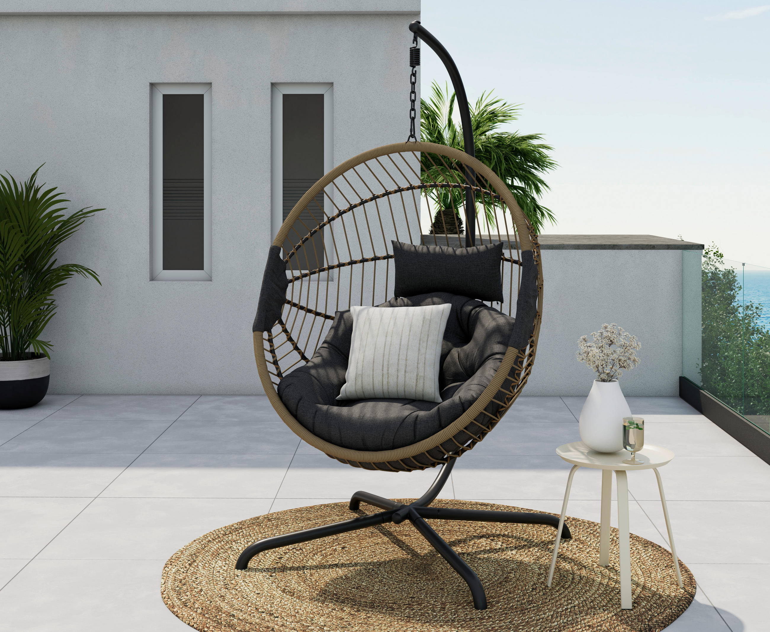 HÄNGESESSEL - Anthrazit/Naturfarben, Design, Kunststoff/Textil (99/200/106cm) - Ambia Garden