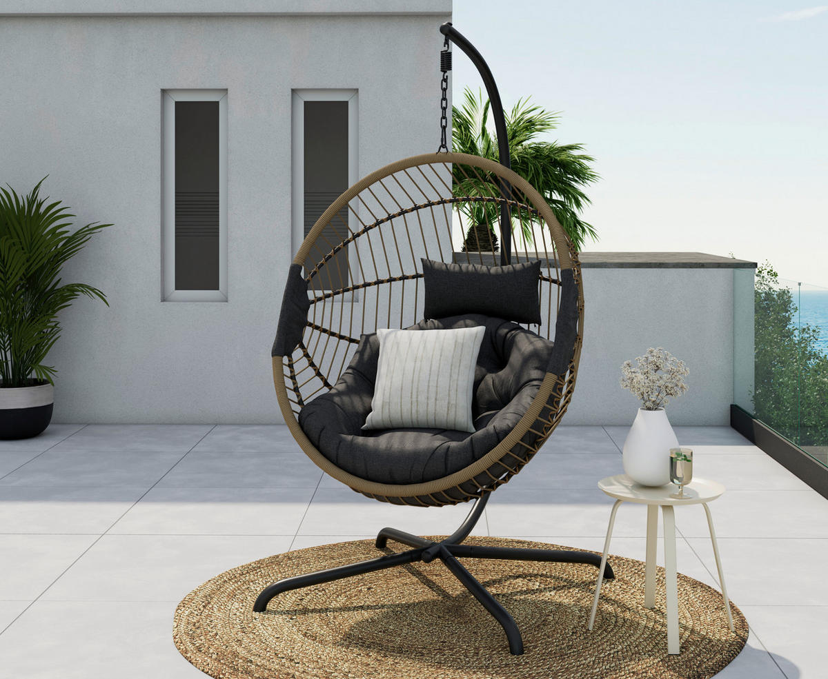 HÄNGESESSEL - Anthrazit/Naturfarben, Design, Kunststoff/Textil (99/200/106cm) - Ambia Garden