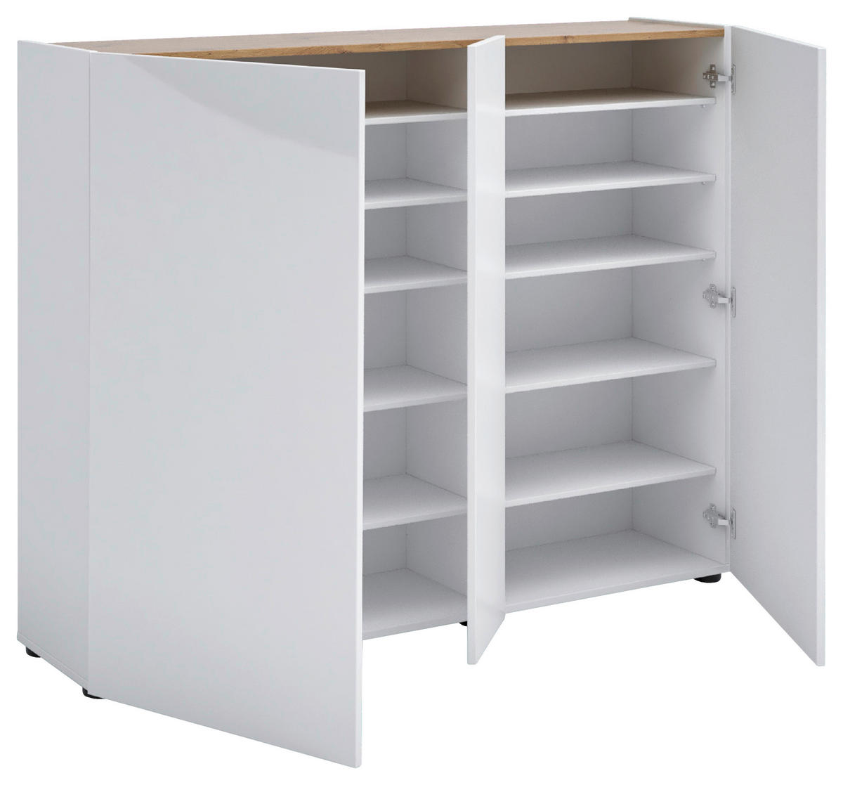 SCHUHSCHRANK Weiß, Eichefarben  - Eichefarben/Schwarz, Design, Holzwerkstoff/Kunststoff (145/115/35cm) - Xora