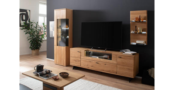 WOHNWAND 3-teilig  in Wildeiche  305/209/50 cm  - Wildeiche/Anthrazit, Natur, Glas/Holz (305/209/50cm) - Linea Natura
