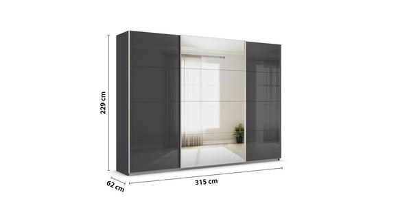 SCHWEBETÜRENSCHRANK  in Dunkelgrau  - Dunkelgrau/Alufarben, KONVENTIONELL, Glas/Holzwerkstoff (315/229/62cm) - Xora