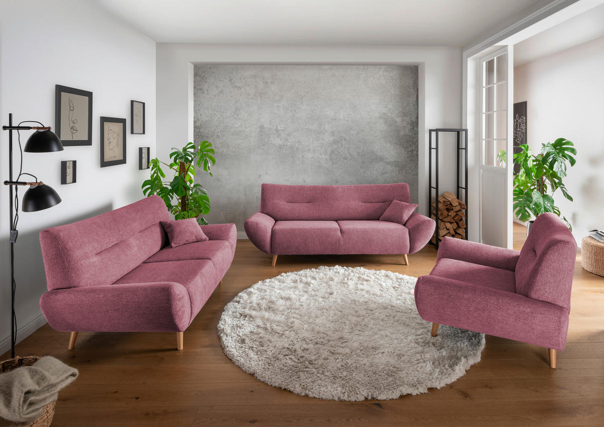 SESSEL Chenille Brombeere  - Wildeiche/Brombeere, Modern, Holz/Textil (111/81/90cm) - MID.YOU