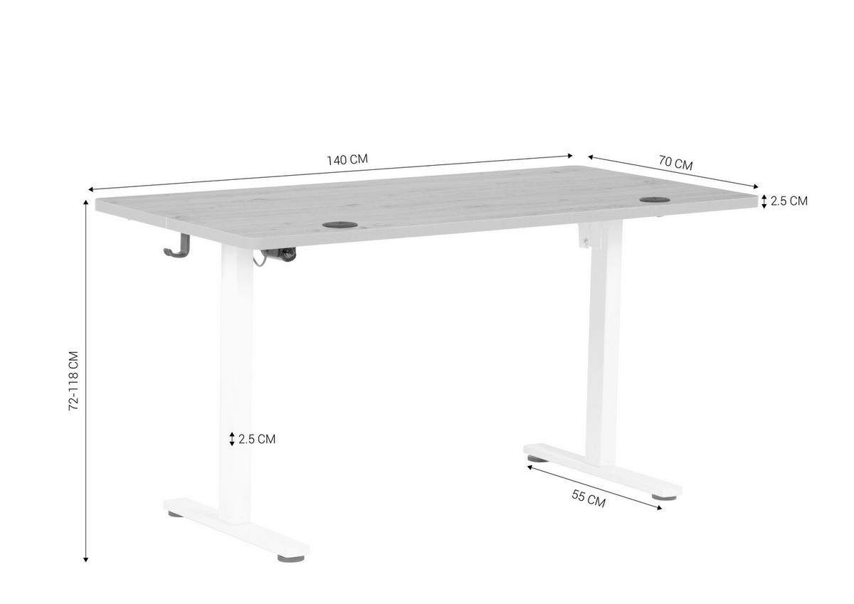 SCHREIBTISCH 140/70/72/118 cm Weiss, Eichefarben höhenverstellbar elektrisch höhenverstellbar  - Weiss/Eichefarben, Modern, Holzwerkstoff/Metall (140/70/72/118cm) - Livetastic