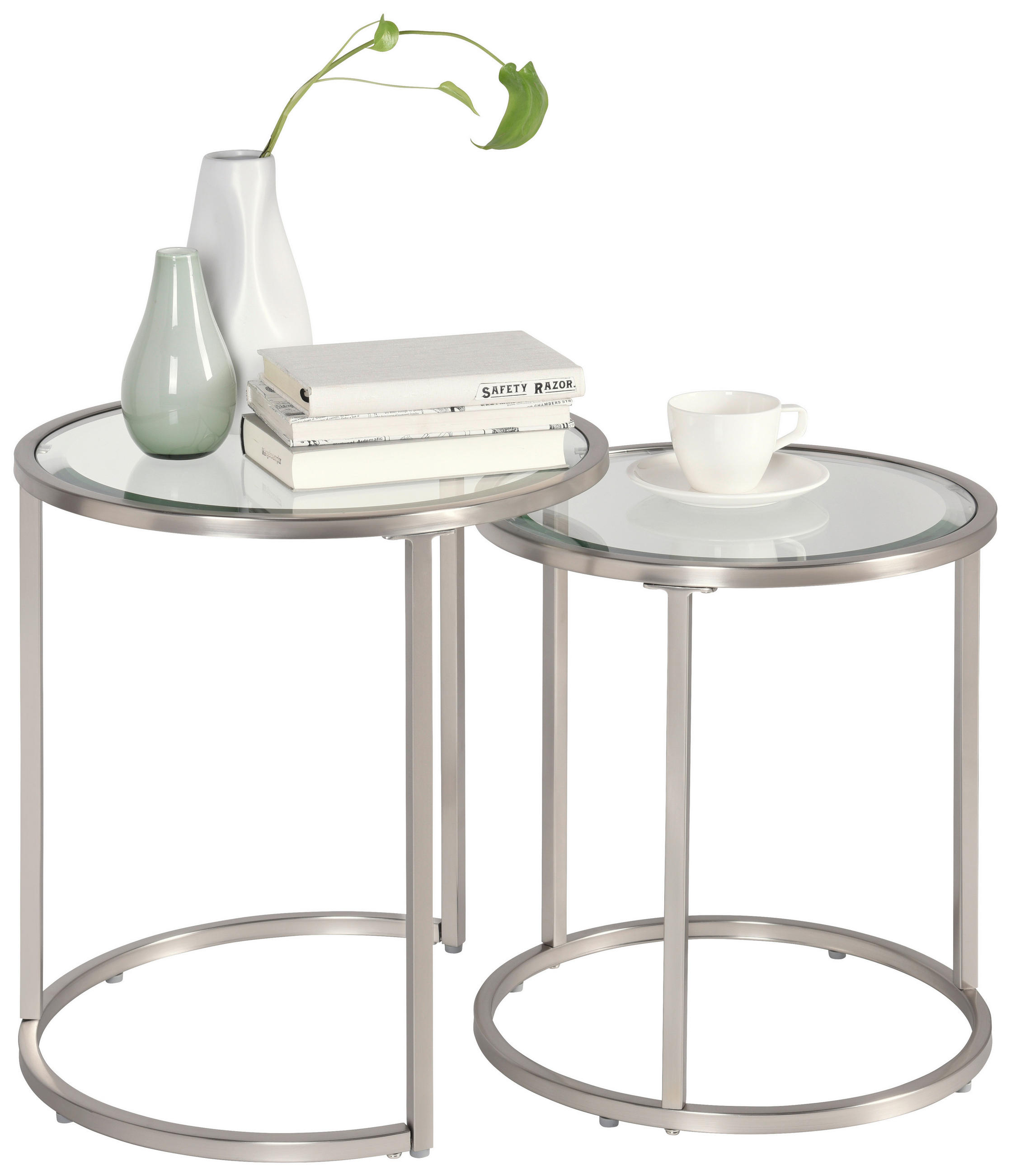 SATZTISCH 46/41/46/41/48/43 cm Silberfarben rund  - Silberfarben, Design, Glas/Metall (46/41/46/41/48/43cm) - Xora