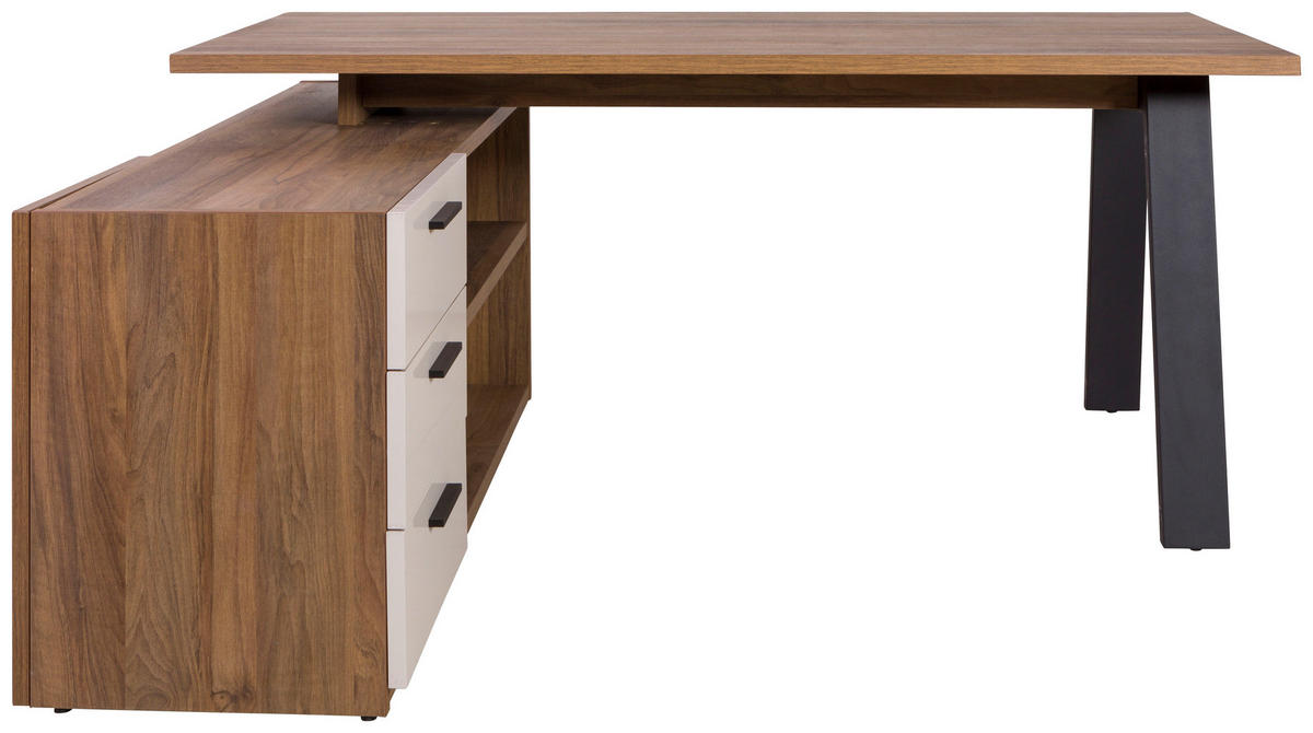 SAROKÍRÓASZTAL  - kasmírszínű/fekete, Design, faalapú anyag/fém (171/143,5/74,7cm) - Stylife