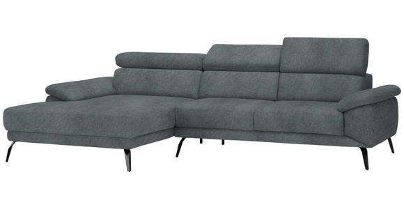 ECKSOFA in Samt Grau  - Schwarz/Grau, Design, Textil/Metall (187/295cm) - Novel