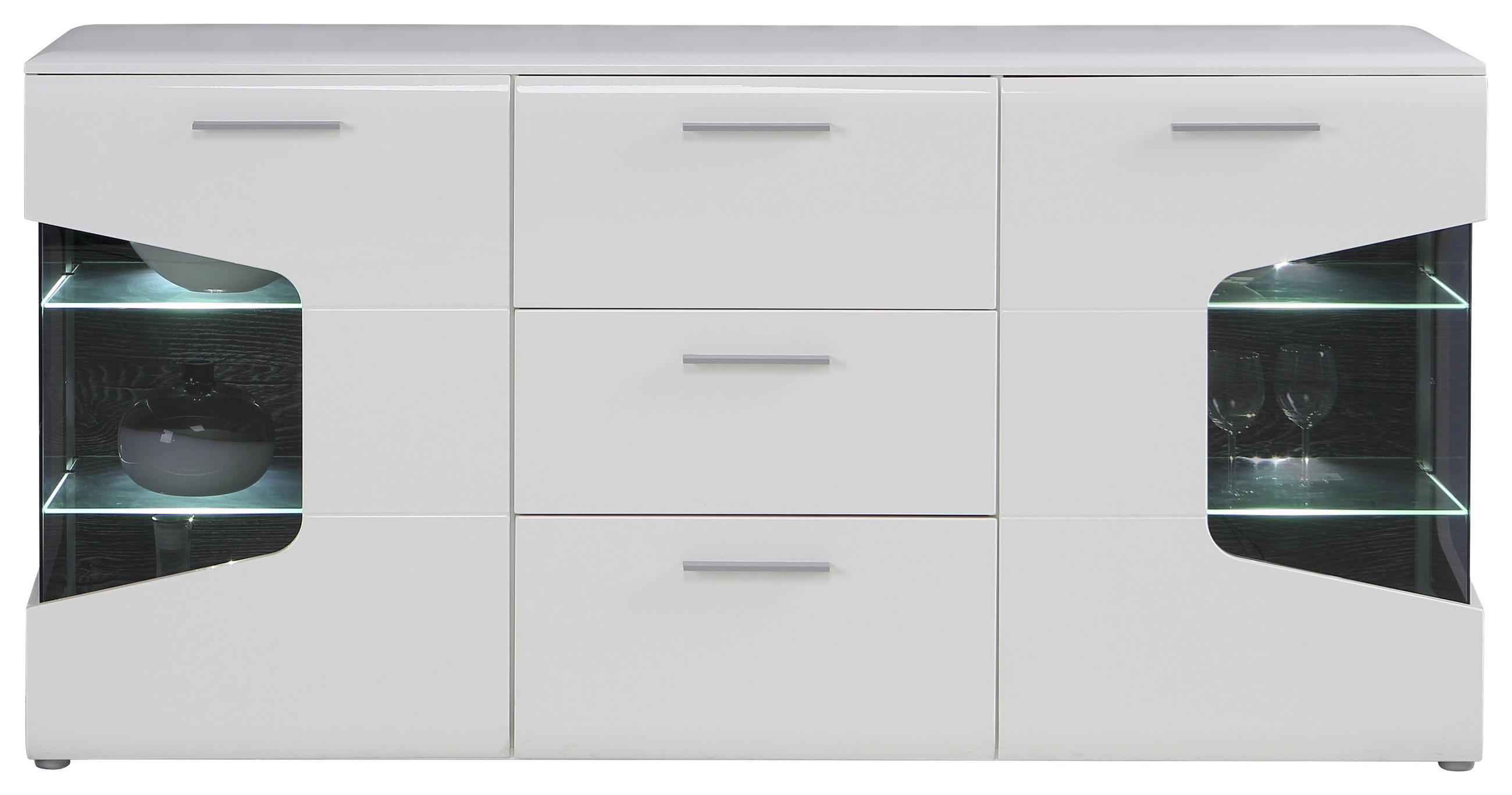 Thumbnail - Hom`in Sideboard, Weiß, Eiche, Weiß Hochglanz, Metall, 4 Fächer, 3 Schubladen, 180x89x41 cm, Typenauswahl, Wohnzimmer, K...
