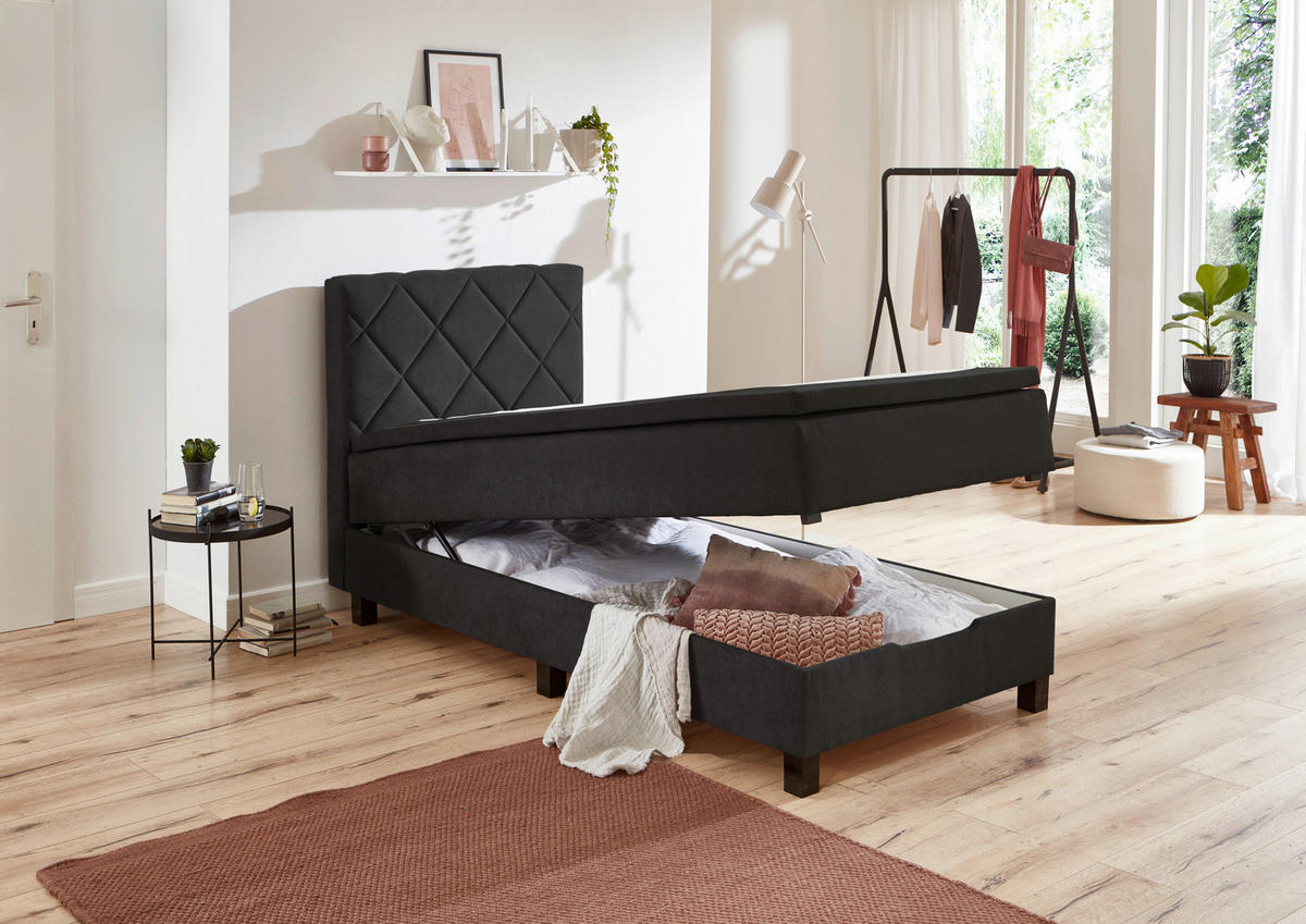 BOXSPRINGBETT 100/200 cm  in Schwarz  - Schwarz, Konventionell, Kunststoff/Textil (100/200cm) - Boxxx