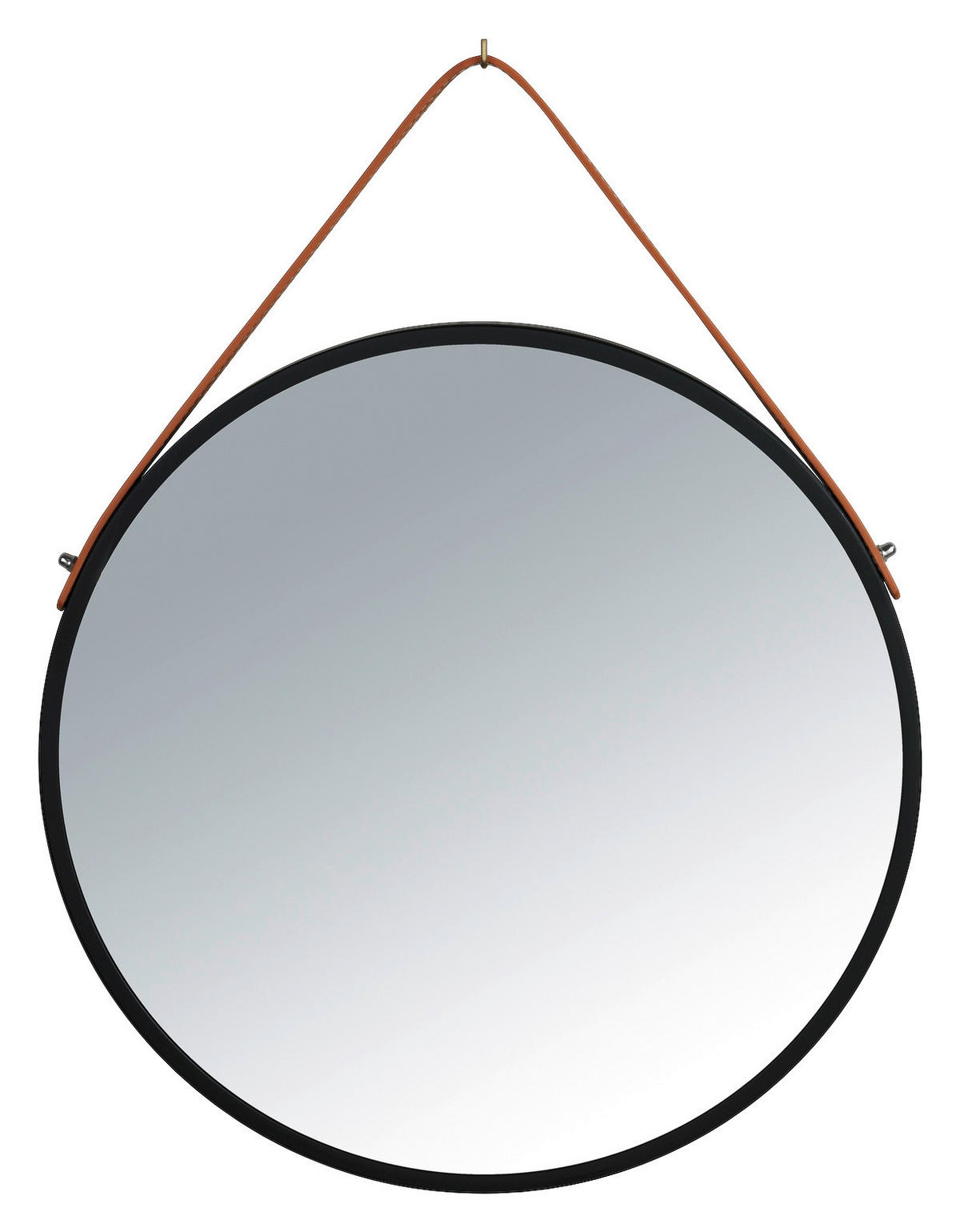 WANDSPIEGEL 40/40/3 cm    in rund  - Schwarz/Braun, Basics, Glas/Leder (40/40/3cm) - Wenko