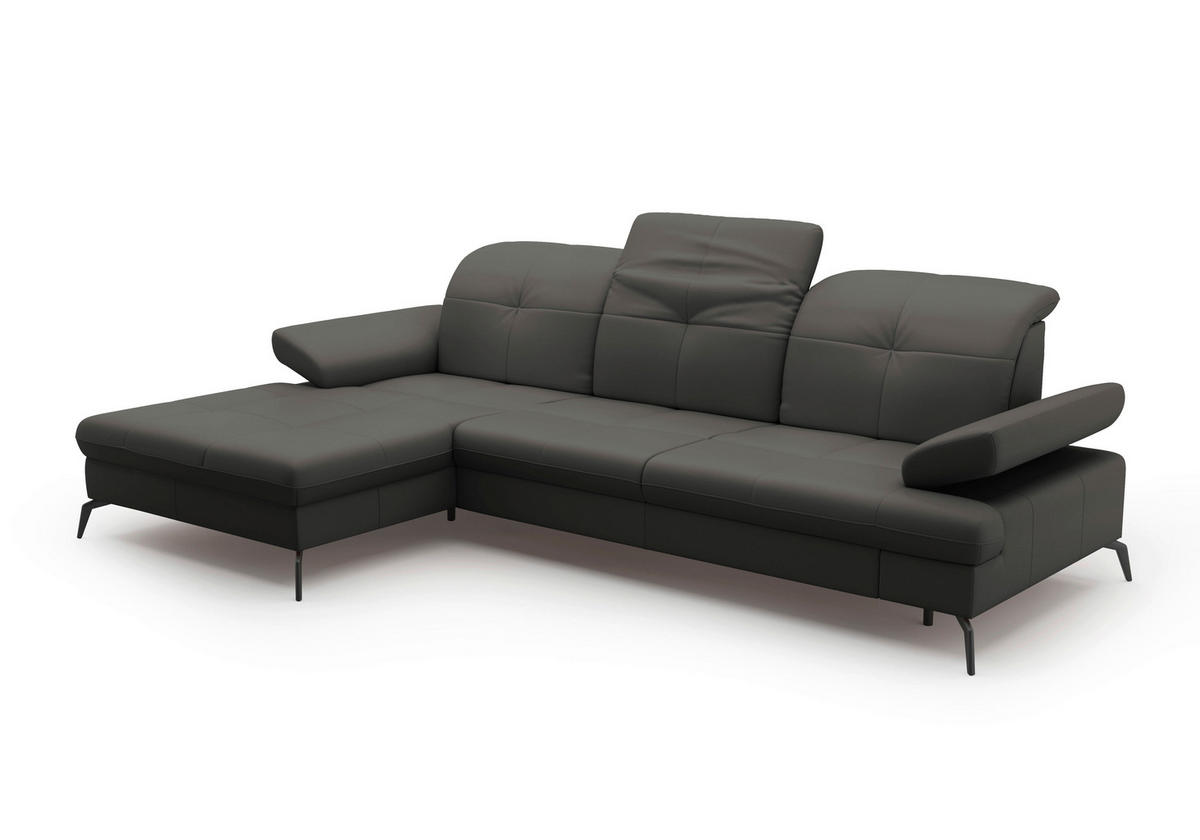 ECKSOFA in Echtleder Anthrazit  - Anthrazit/Schwarz, Konventionell, Leder/Metall (185/279cm) - Sit & More