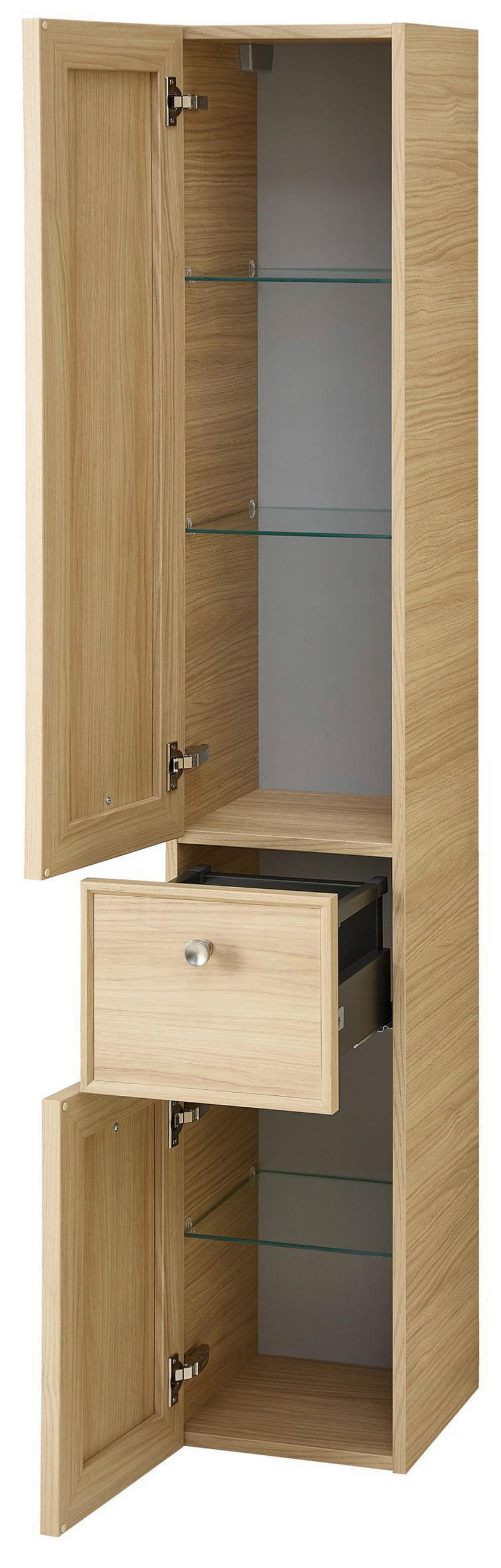 HOCHSCHRANK 30/168/33 cm  - Edelstahlfarben/Eichefarben, MODERN, Glas/Holzwerkstoff (30/168/33cm) - Sadena