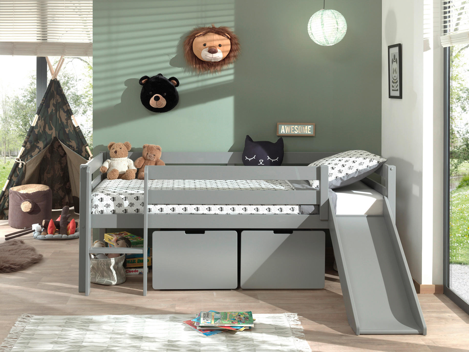 SPIELBETT Kiefer 90/200 cm Grau  - Grau, MODERN, Holz/Holzwerkstoff (90/200cm) - MID.YOU