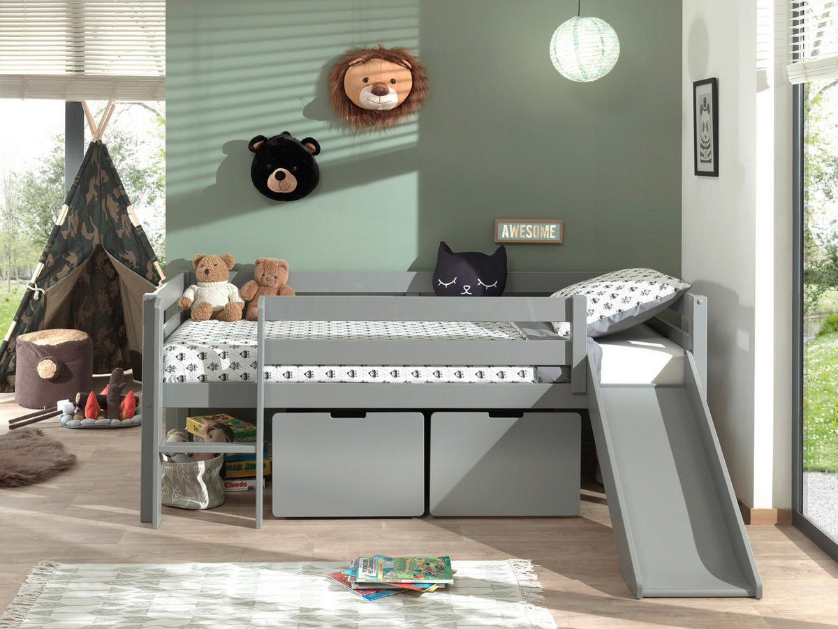 SPIELBETT Rollrost, Bettschublade, Absturzsicherung 90/200 cm  in Grau  - Grau, MODERN, Holz/Holzwerkstoff (90/200cm) - MID.YOU