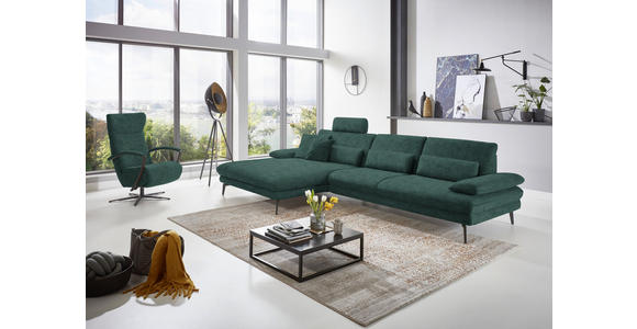 ECKSOFA in Velours Blau, Grün 180/310 cm - Blau/Schwarz, Design, Textil/Metall (180/310cm) - Dieter Knoll