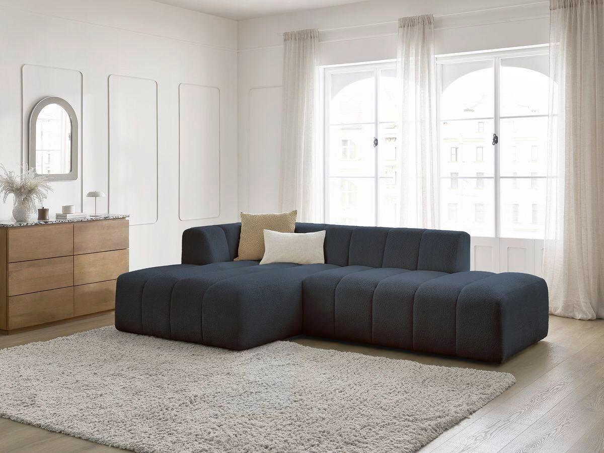 ECKSOFA  ANNECY Dunkelblau Bouclé  - Schwarz/Dunkelblau, MODERN, Kunststoff/Textil (170/262cm)